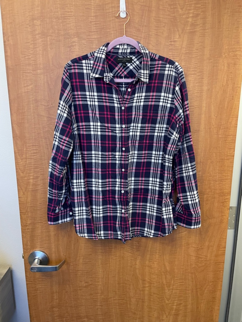 Banana Republic Navy, White & Pink Plaid Shirt